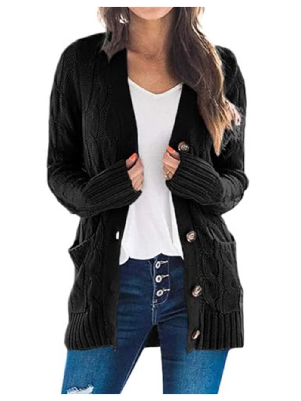 Cable Knit Cardigan Button Down Loose Fit Fall Sweater